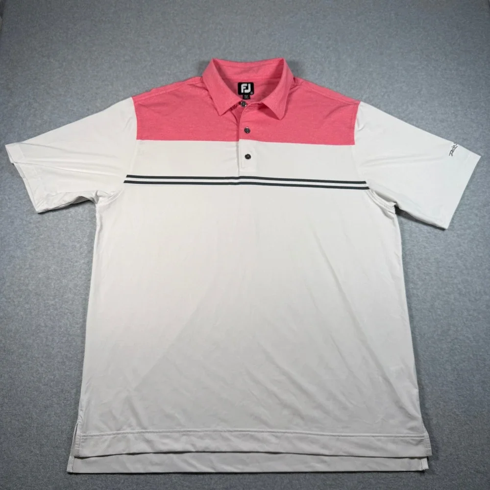 FootJoy FJ Golf Polo Men's XL Pink White Colorblock Rio Secco Performance